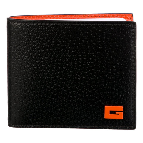 Gucci G Detail Leather Bifold Wallet Black and Orange