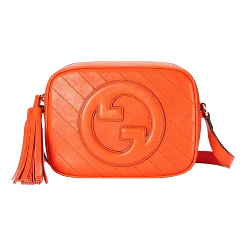 Gucci Blondie GG Patch Diagonal Stitching Orange Leather Crossbody Handbag