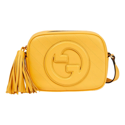 Gucci Blondie GG Patch Diagonal Stitching Yellow Leather Crossbody Handbag