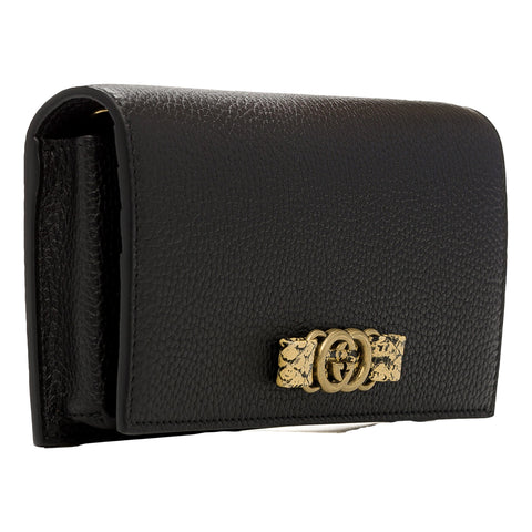 Gucci Interlocking Double G Python Leather Bow Chain Wallet Black