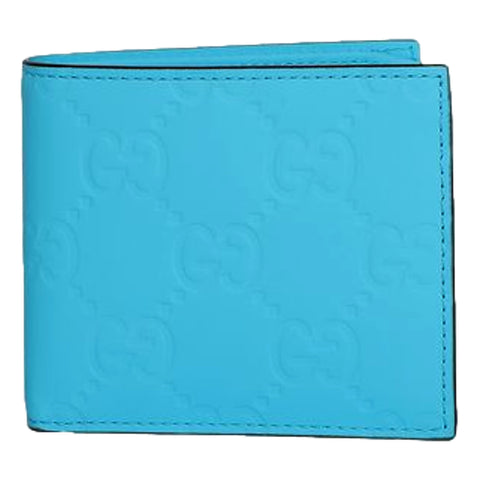 Gucci GG Leather Neon Blue Rubber Effect Bifold Wallet