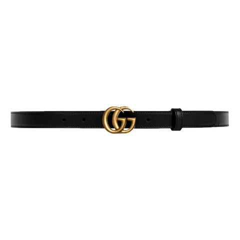 Gucci Gold GG Marmont Thin Black Leather Belt