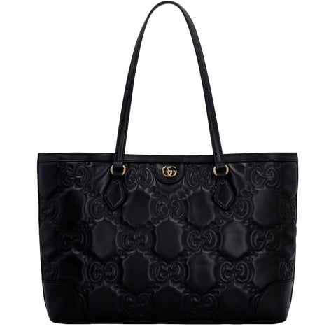 Gucci Ophidia Jumbo GG Matellase Medium Black Leather Tote