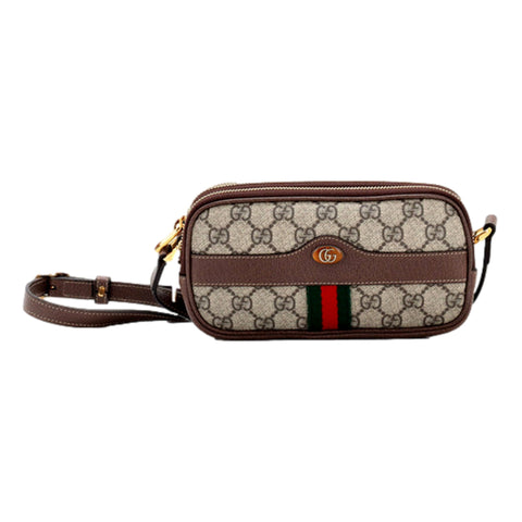 Gucci Ophidia Triple Zip Crossbody Bag GG Coated Canvas Mini