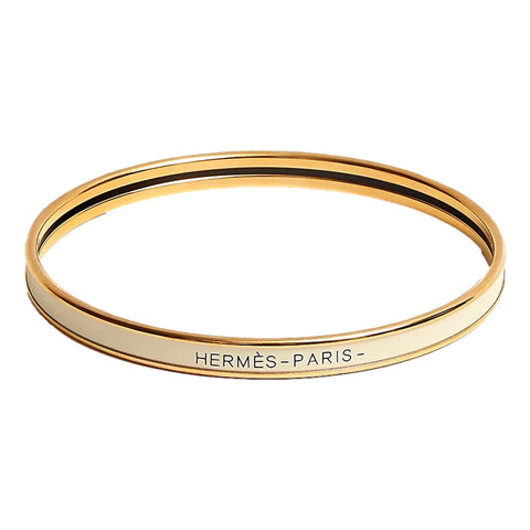 Hermès White and Gold Uni Bangle