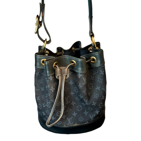 Louis Vuitton Mini Lin Noelie Blue Monogram Shoulder Bucket Tote Handbag