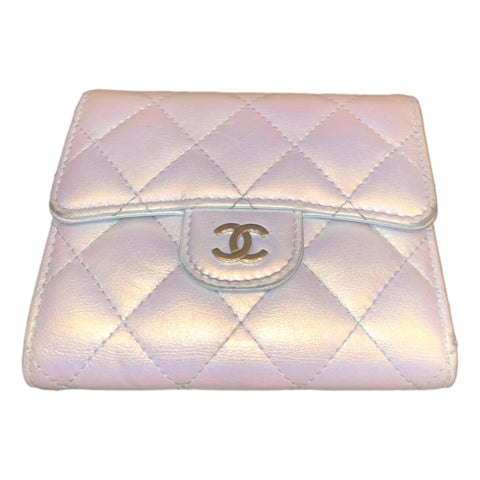 Chanel Iridescent Blue Silver Lambskin Quilted Flap Card Holder Wallet