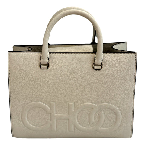 Jimmy Choo Book Medium Tote Crossbody Bag Embossed Ivory Leather