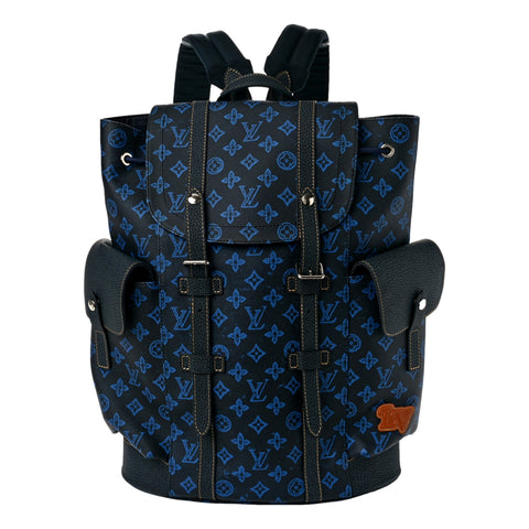 Louis Vuitton Blue Monogram LV Record Christopher MM Backpack