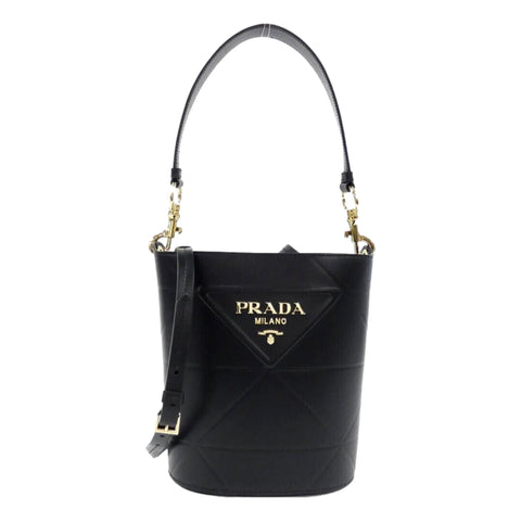 Prada Soft Calf Leather Bucket Crossbody Handbag Nero Black