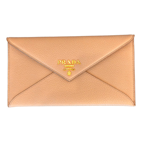 Prada Beige Vitello Grain Leather Long Envelope Wallet