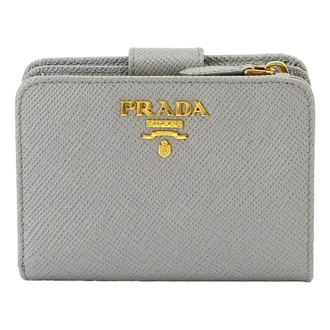 Prada Saffiano Leather Small Wallet with Zipper Nube Grey Metal Logo