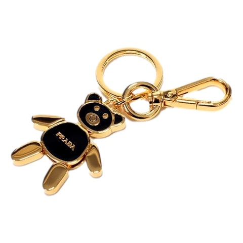 Prada Women's Black/Gold Teddy Bear Handbag Charm Keychain