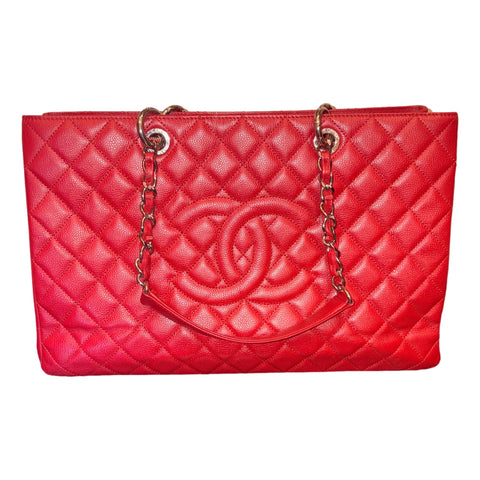 Chanel Grand Shopping Tote Quilted Caviar Leather XL Red (GST)