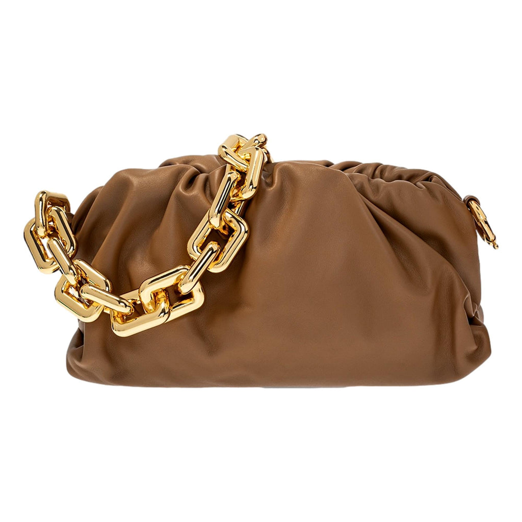 Bottega Veneta The Chain Pouch Camel Leather Shoulder Bag In Brown