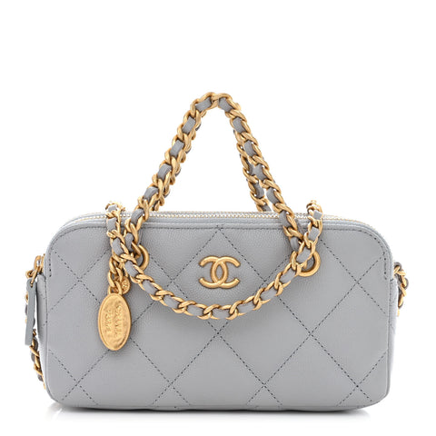 Chanel Matelasse Caviar Leather Charm Wallet on Chain Grey