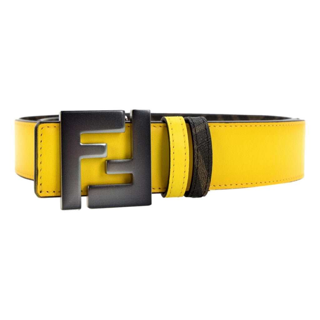Fendi FF Reversible Yellow Leather and Brown FF Canvas Belt 7C0468