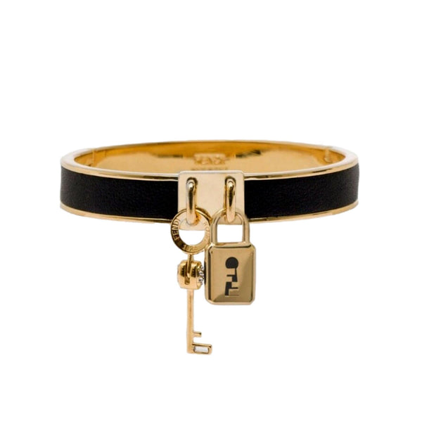 Fendi Master Key Black Leather Gold Small Bracelet – Queen Bee of ...