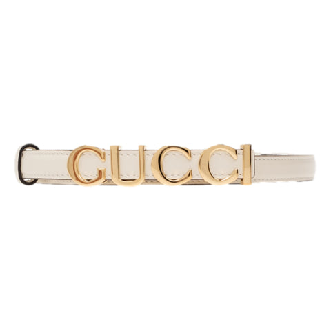 Gucci Cream Leather Belt with Metal Gold Logo Lettering Size 80