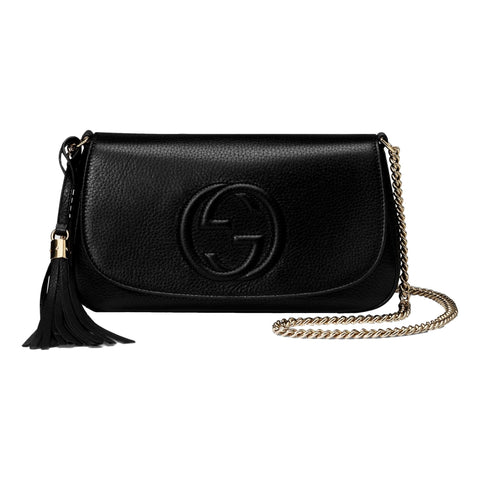 Gucci Soho Disco GG Black Calf Leather Tassel Chain Crossbody Bag