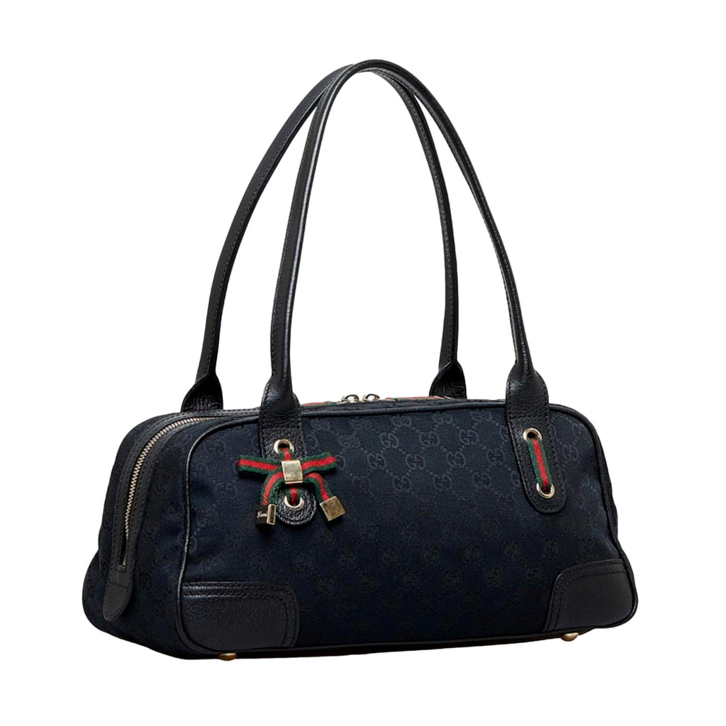 Gucci Princy Hobo Bag - Monogram GG Signature Canvas Black Leather Trim