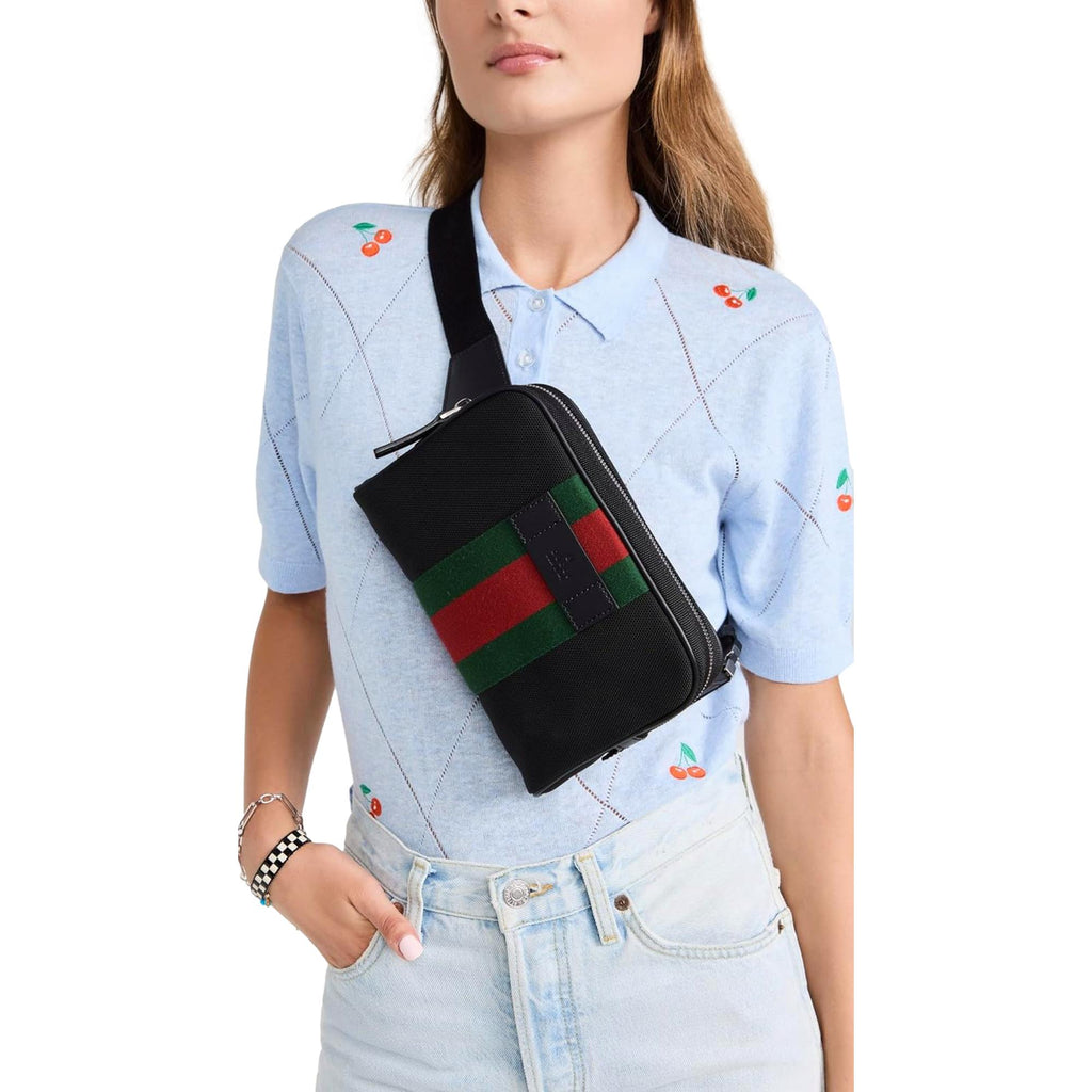 Gucci Unisex Red Green Strap Belt Bag Techno Canvas Black Everywhere  Multi-Ways