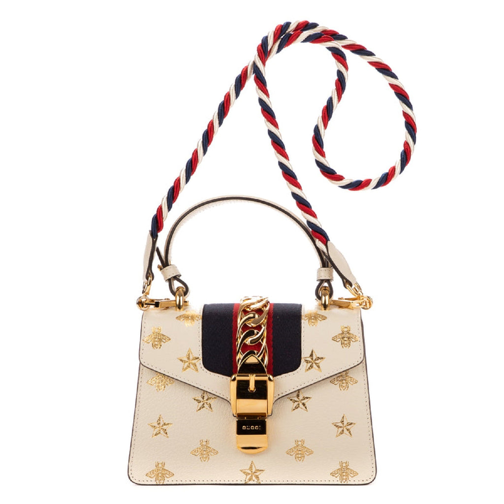 Gucci White Calfskin Mini Sylvie Bee Star Top Handle Bag – Queen Bee of  Beverly Hills