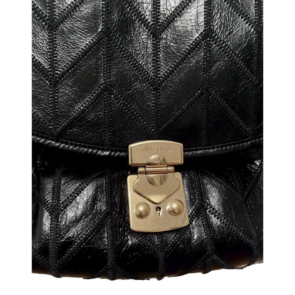 Miu Miu Vitello Shine Patch Black Leather Satchel Bag – Queen Bee