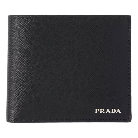 Prada Men's Black Grey Bicolor Saffiano Leather Logo Billfold Bifold Wallet