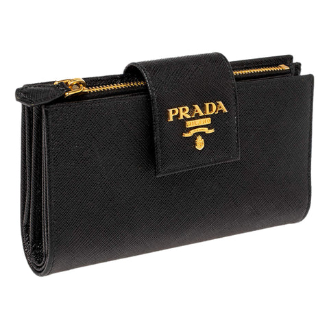 Prada Saffiano Leather Long Wallet Black