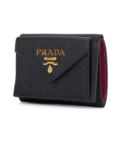 Prada Black and Pink Tri-fold Saffiano Wallet