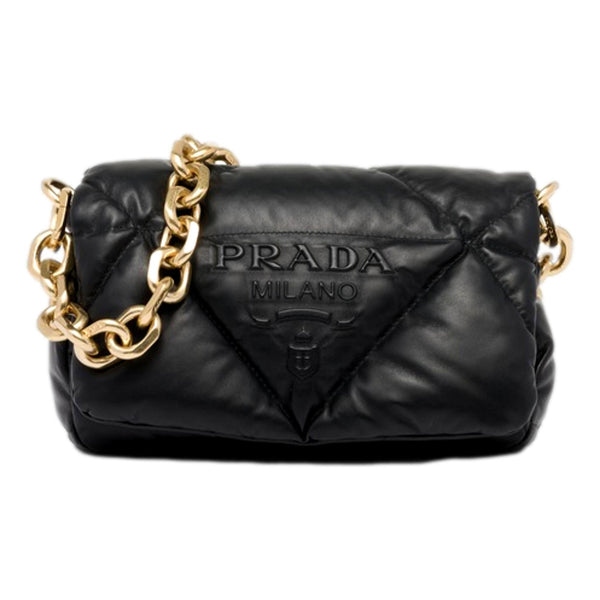 Prada Embossed Logo Black Quilted Soft Nappa Leather Shoulder Bag ...