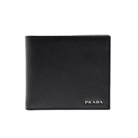 Prada Black Saffiano Leather Logo Plaque Bifold Wallet 2MO738 at_Queen_Bee_of_Beverly_Hills