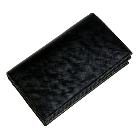 Prada Mens Saffiano Flap Card Holder Wallet Black