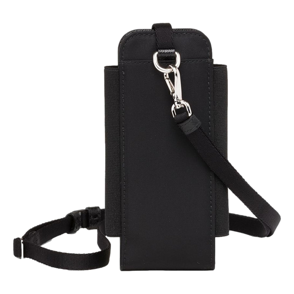 Prada Saffiano Leather Phone Case With Webbing Lanyard in Black