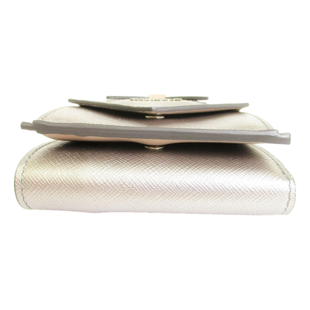 Prada Ribbon Saffiano Metallic Silver and Beige Leather Trifold