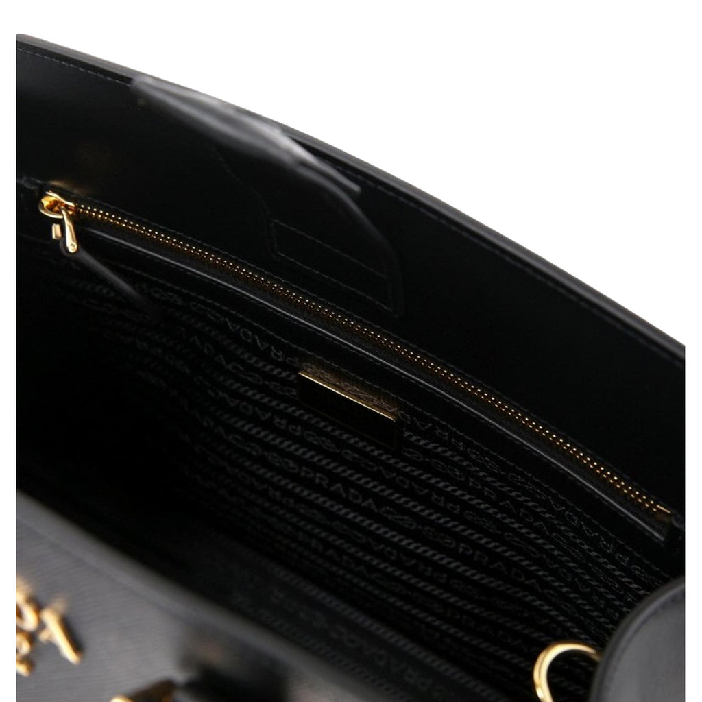 Prada Saffiano Lux Black Leather Large Crossbody Satchel Bag