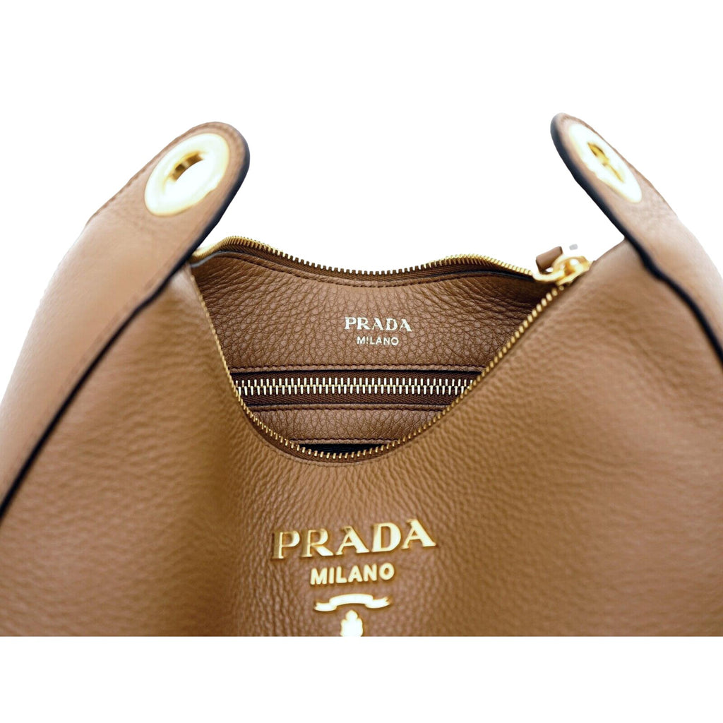 Prada Vitello Phenix Cammeo Leather Stripe Strap Bucket Bag 1BE057