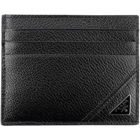 Prada Nero Black Vitello Leather Card Holder Triangle Logo