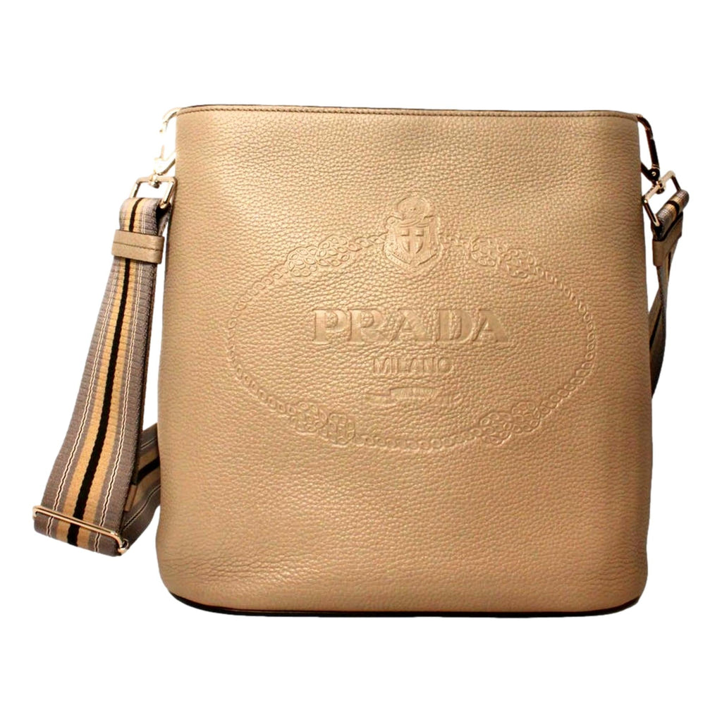 Prada Vitello Phenix Cammeo Leather Stripe Strap Bucket Bag 