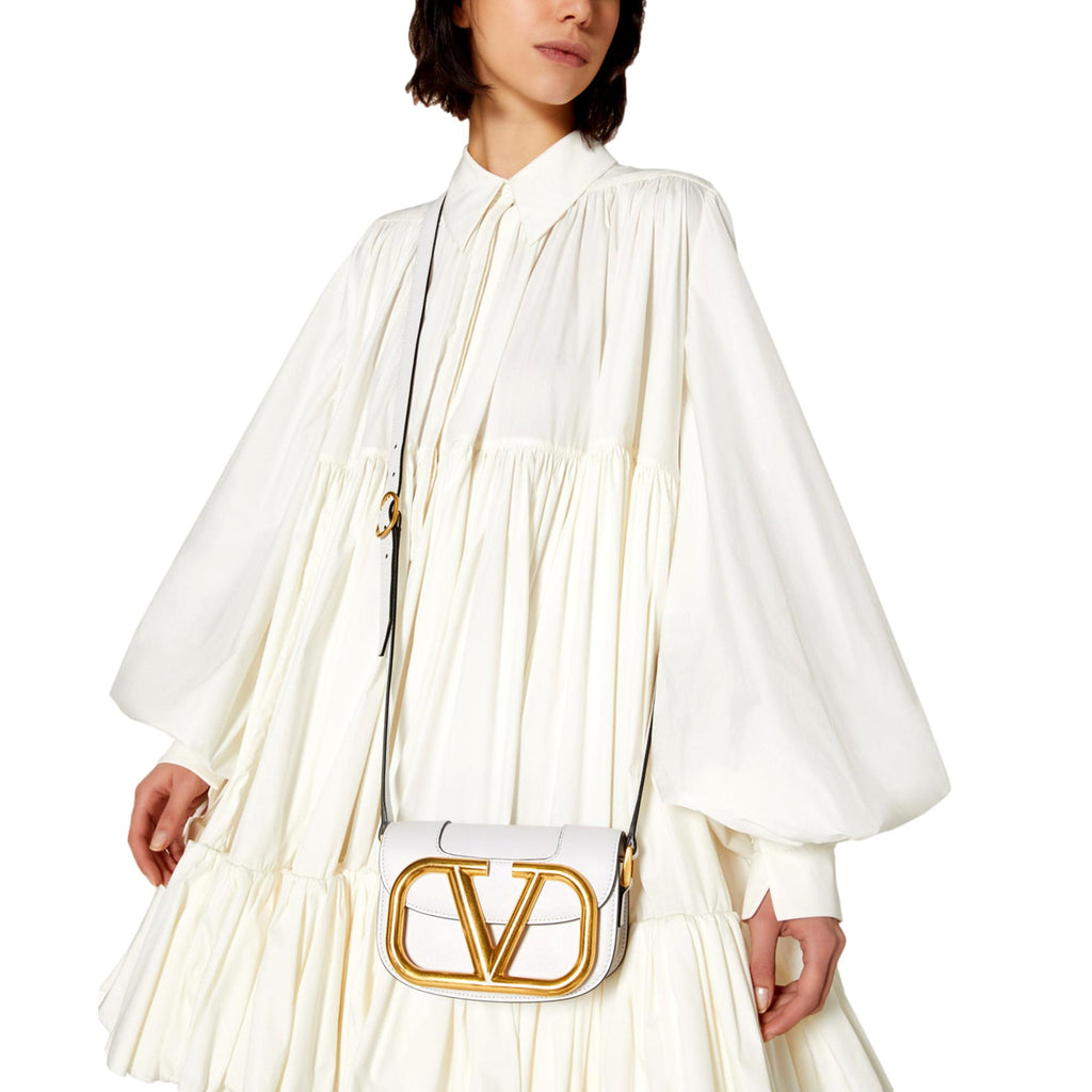 Valentino Garavani Supervee Ivory Leather Small Crossbody Bag