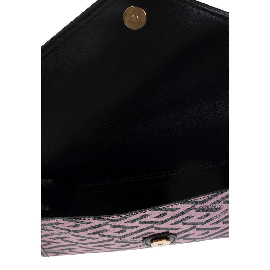 Versace Nylon Tribute Chain Crossbody Shoulder Bag Dark Pink Black