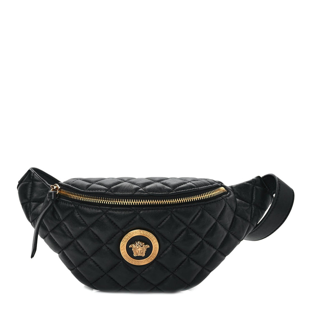 Versace La Medusa Black Quilted Lamb Leather Fanny Pack Belt Bag – Queen  Bee of Beverly Hills