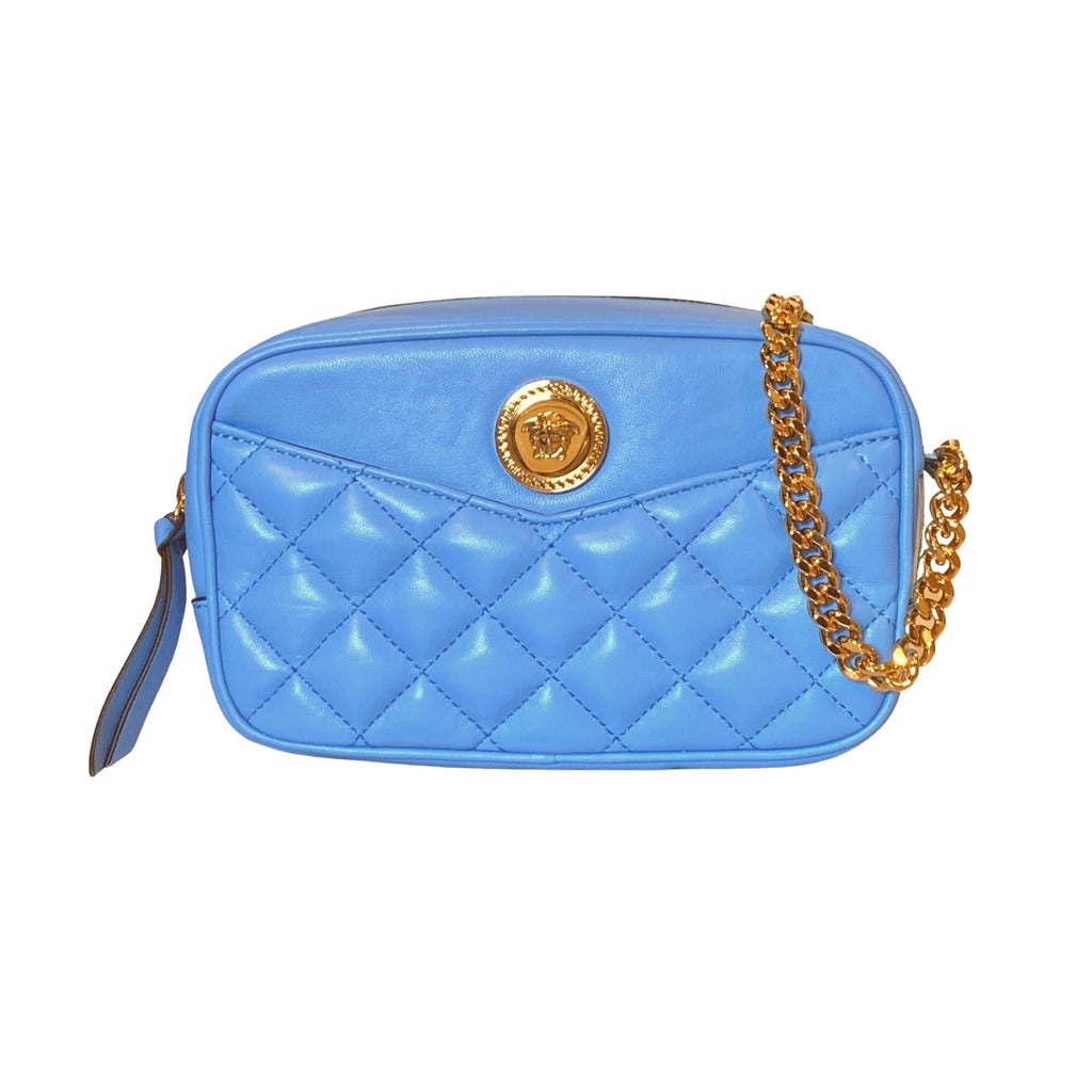 La Medusa Mini Leather Tote Bag in Blue - Versace