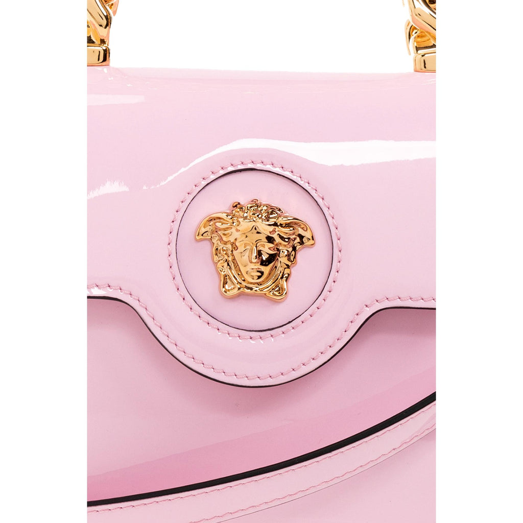 Versace La Medusa Pink Patent Leather Mini Top Handle Crossbody Bag