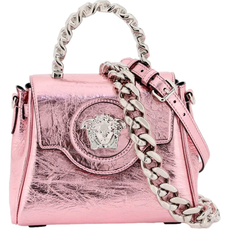 Versace La Medusa Pink Metallic Top-Handle Bag