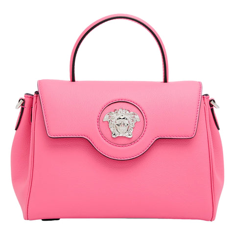 Versace Top Handle Flamingo Pink Vitello Leather Handbag