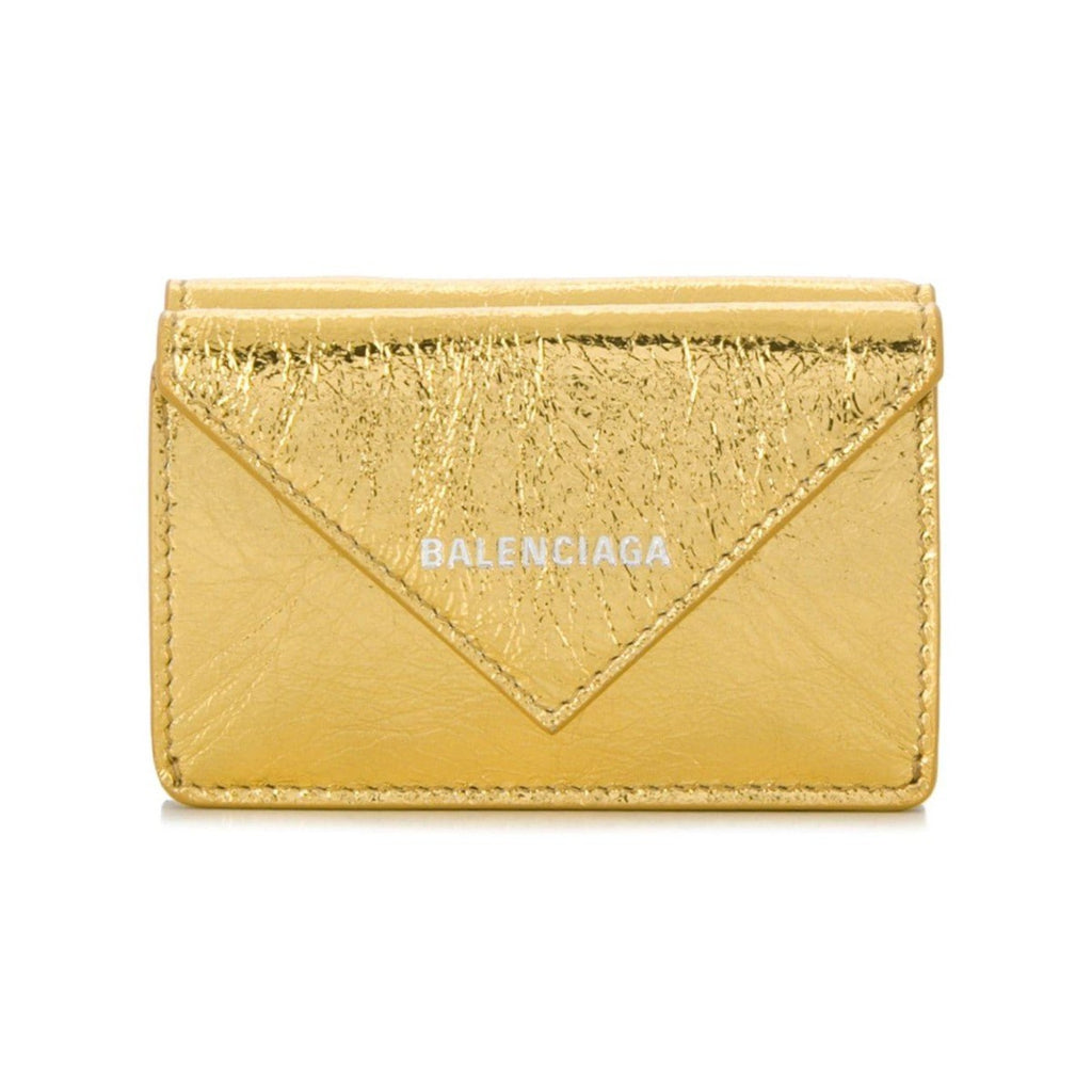 Balenciaga Papier Gold Arena Lambskin Mini Trifold Wallet