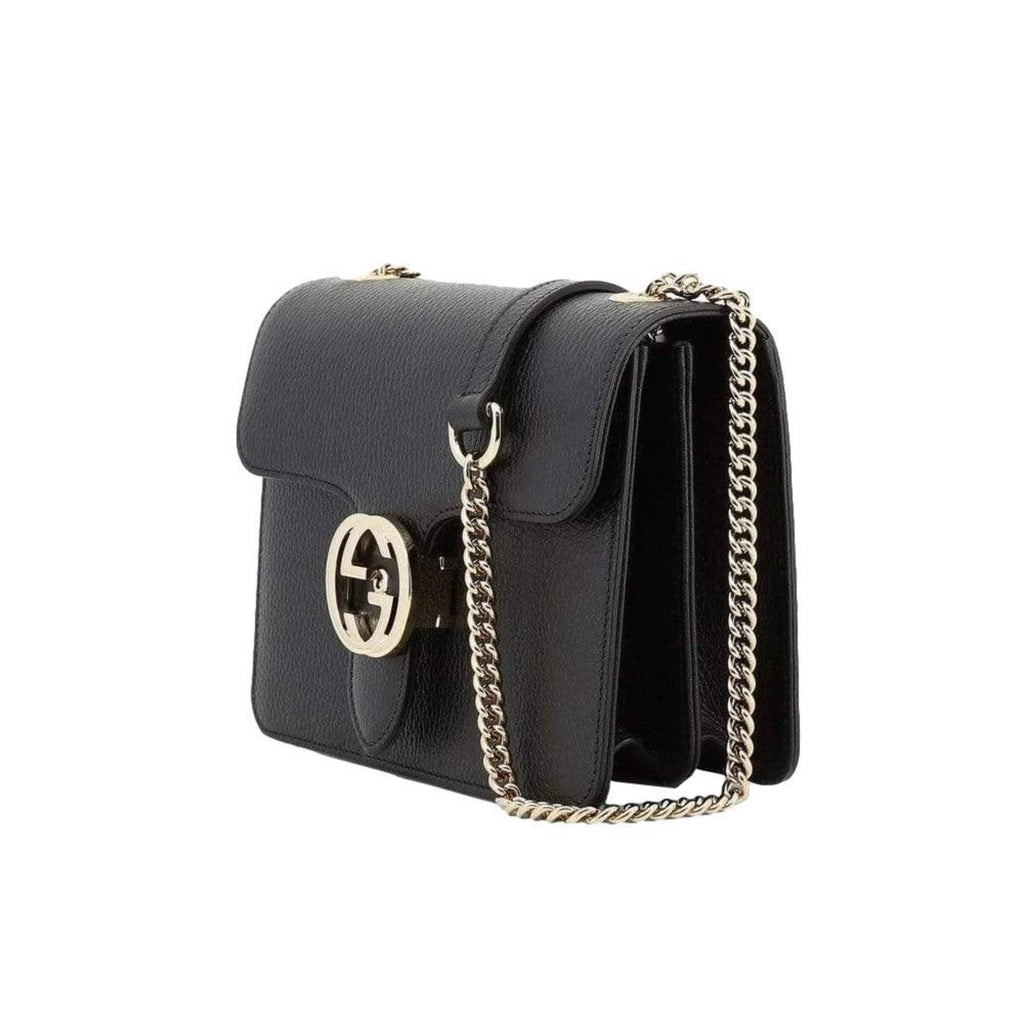 Gucci Interlocking Shoulder Bag Gg Small Black Leather