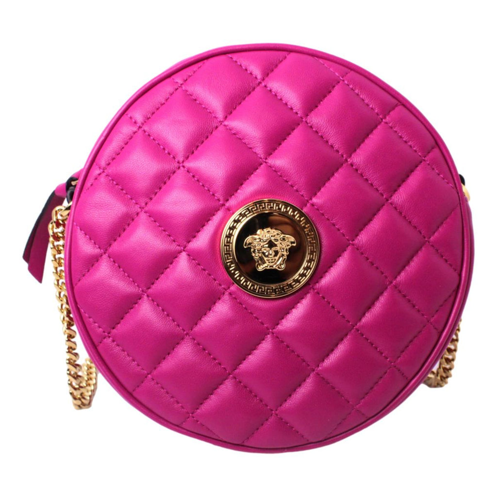 Versace Women's Pink Leather Quilted Small Crossbody Bag